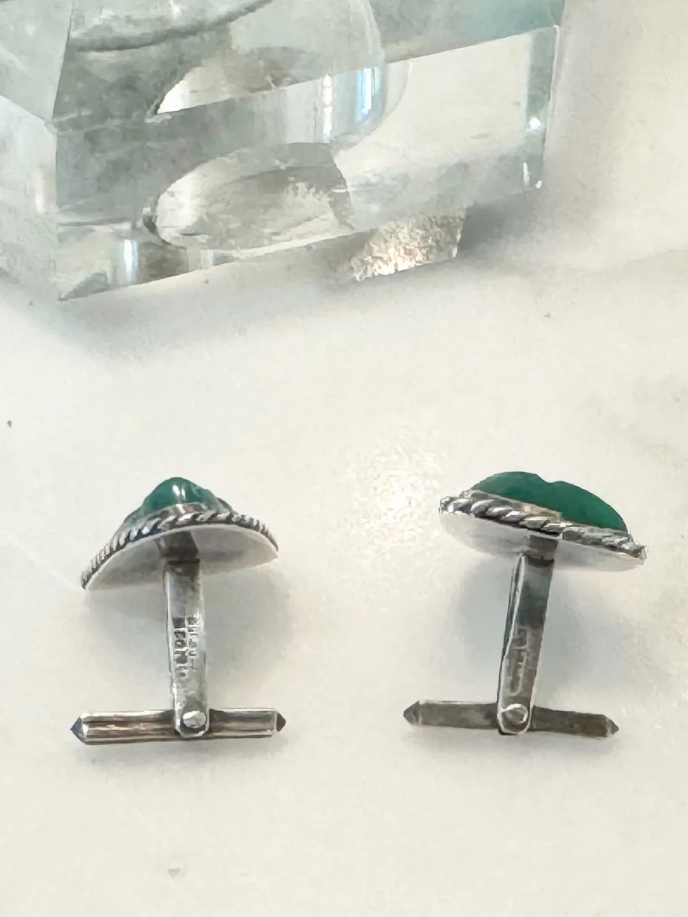 Vintage Green Jade-style Stone Set in Sterling Silver Cufflinks